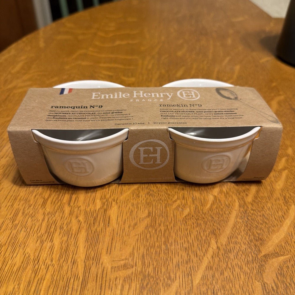 NEW in Box Emile Henry France Ramekin Set Of 2 White No. 9